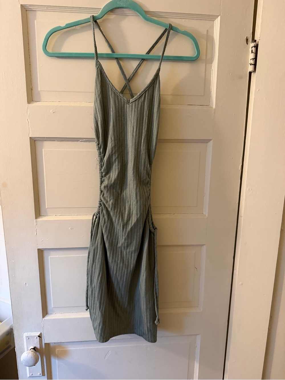 Ruched Mini Dress in Olive Green